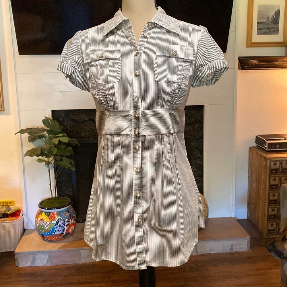 INC striped button down blouse with rhinestone buttons